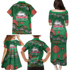 South Sydney Rabbitohs Family Matching Puletasi and Hawaiian Shirt Aboriginal Dot Pattern - Rugby Mascot Heritage Pride