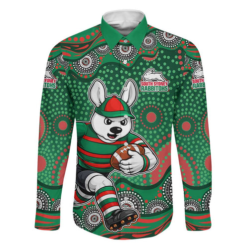 South Sydney Rabbitohs Family Matching Puletasi and Hawaiian Shirt Aboriginal Dot Pattern - Rugby Mascot Heritage Pride