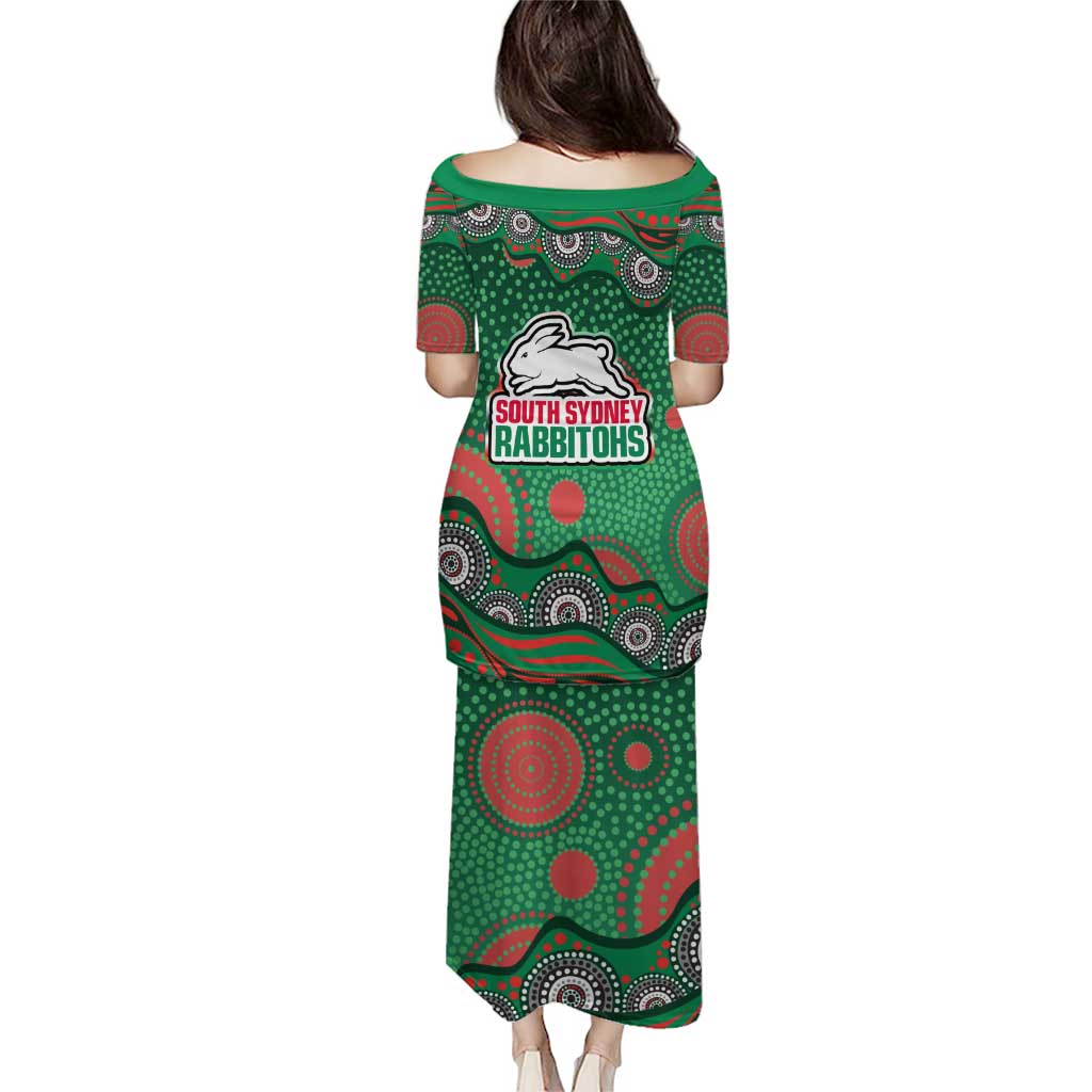 South Sydney Rabbitohs Family Matching Puletasi and Hawaiian Shirt Aboriginal Dot Pattern - Rugby Mascot Heritage Pride