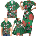 South Sydney Rabbitohs Family Matching Short Sleeve Bodycon Dress and Hawaiian Shirt Aboriginal Dot Pattern - Rugby Mascot Heritage Pride