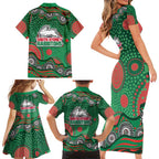 South Sydney Rabbitohs Family Matching Short Sleeve Bodycon Dress and Hawaiian Shirt Aboriginal Dot Pattern - Rugby Mascot Heritage Pride