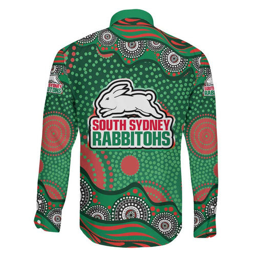 South Sydney Rabbitohs Family Matching Short Sleeve Bodycon Dress and Hawaiian Shirt Aboriginal Dot Pattern - Rugby Mascot Heritage Pride