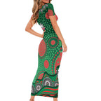 South Sydney Rabbitohs Family Matching Short Sleeve Bodycon Dress and Hawaiian Shirt Aboriginal Dot Pattern - Rugby Mascot Heritage Pride