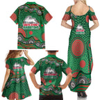 South Sydney Rabbitohs Family Matching Summer Maxi Dress and Hawaiian Shirt Aboriginal Dot Pattern - Rugby Mascot Heritage Pride
