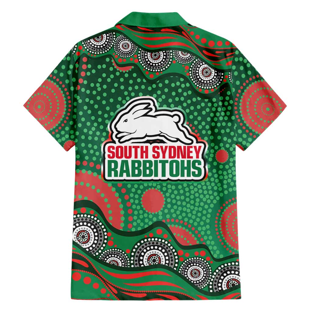 South Sydney Rabbitohs Family Matching Summer Maxi Dress and Hawaiian Shirt Aboriginal Dot Pattern - Rugby Mascot Heritage Pride