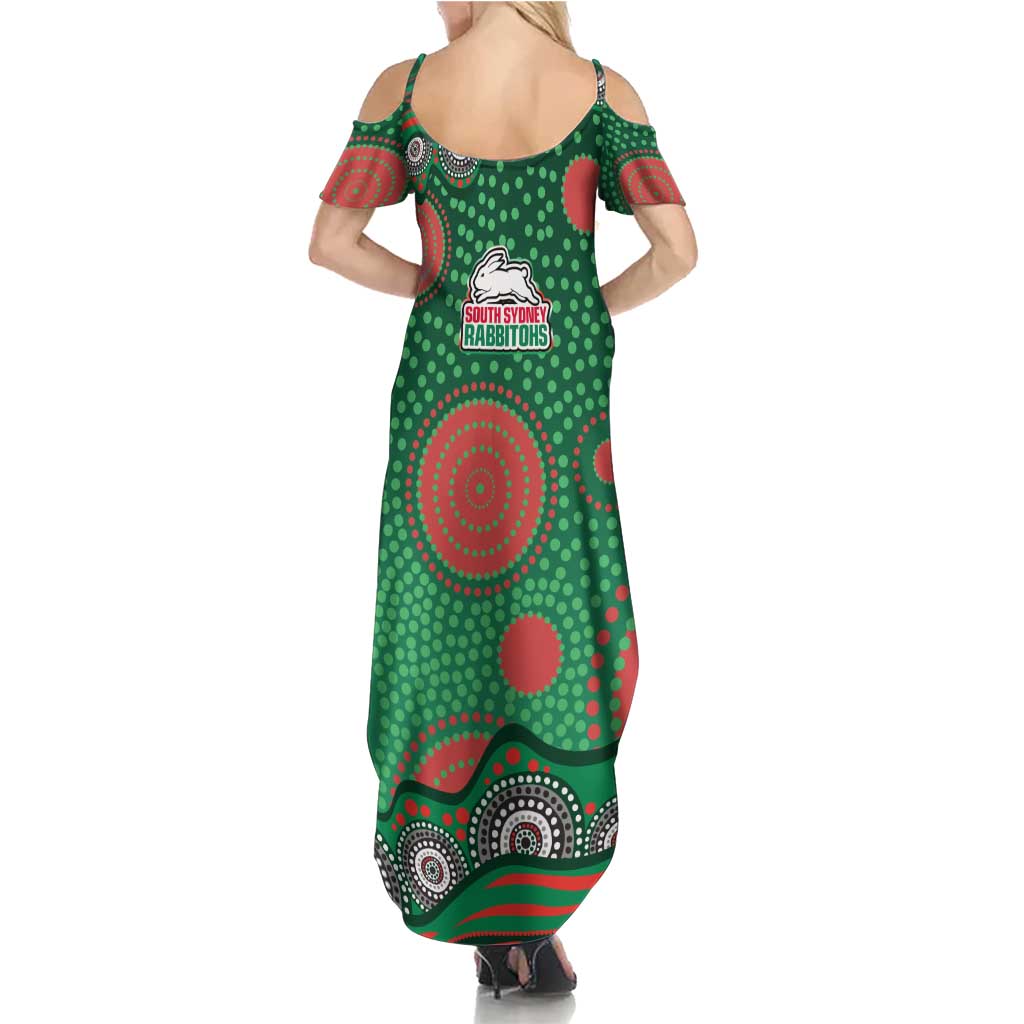 South Sydney Rabbitohs Family Matching Summer Maxi Dress and Hawaiian Shirt Aboriginal Dot Pattern - Rugby Mascot Heritage Pride