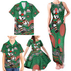 South Sydney Rabbitohs Family Matching Tank Maxi Dress and Hawaiian Shirt Aboriginal Dot Pattern - Rugby Mascot Heritage Pride