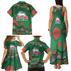 South Sydney Rabbitohs Family Matching Tank Maxi Dress and Hawaiian Shirt Aboriginal Dot Pattern - Rugby Mascot Heritage Pride