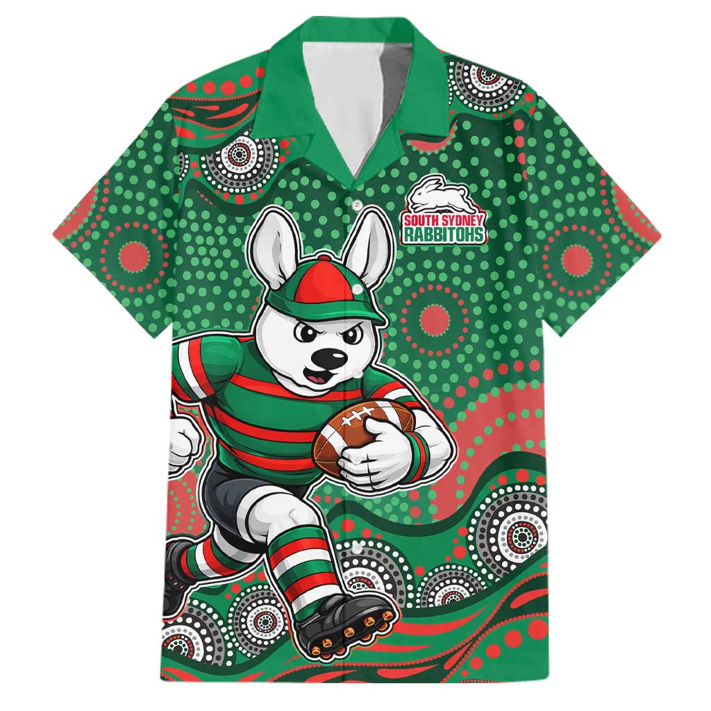 South Sydney Rabbitohs Family Matching Tank Maxi Dress and Hawaiian Shirt Aboriginal Dot Pattern - Rugby Mascot Heritage Pride