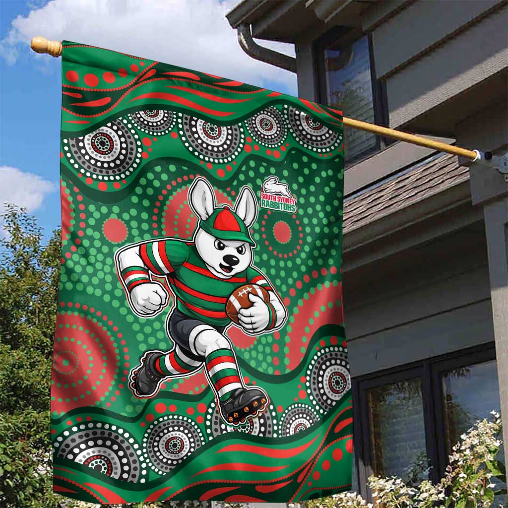 South Sydney Rabbitohs Garden Flag Aboriginal Dot Pattern - Rugby Mascot Heritage Pride