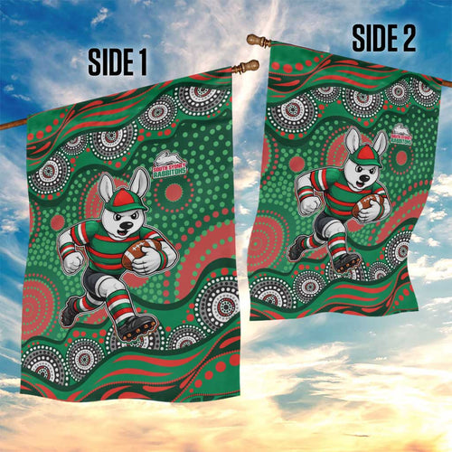 South Sydney Rabbitohs Garden Flag Aboriginal Dot Pattern - Rugby Mascot Heritage Pride