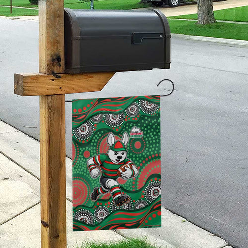 South Sydney Rabbitohs Garden Flag Aboriginal Dot Pattern - Rugby Mascot Heritage Pride