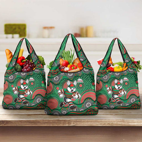 South Sydney Rabbitohs Grocery Bag Aboriginal Dot Pattern - Rugby Mascot Heritage Pride