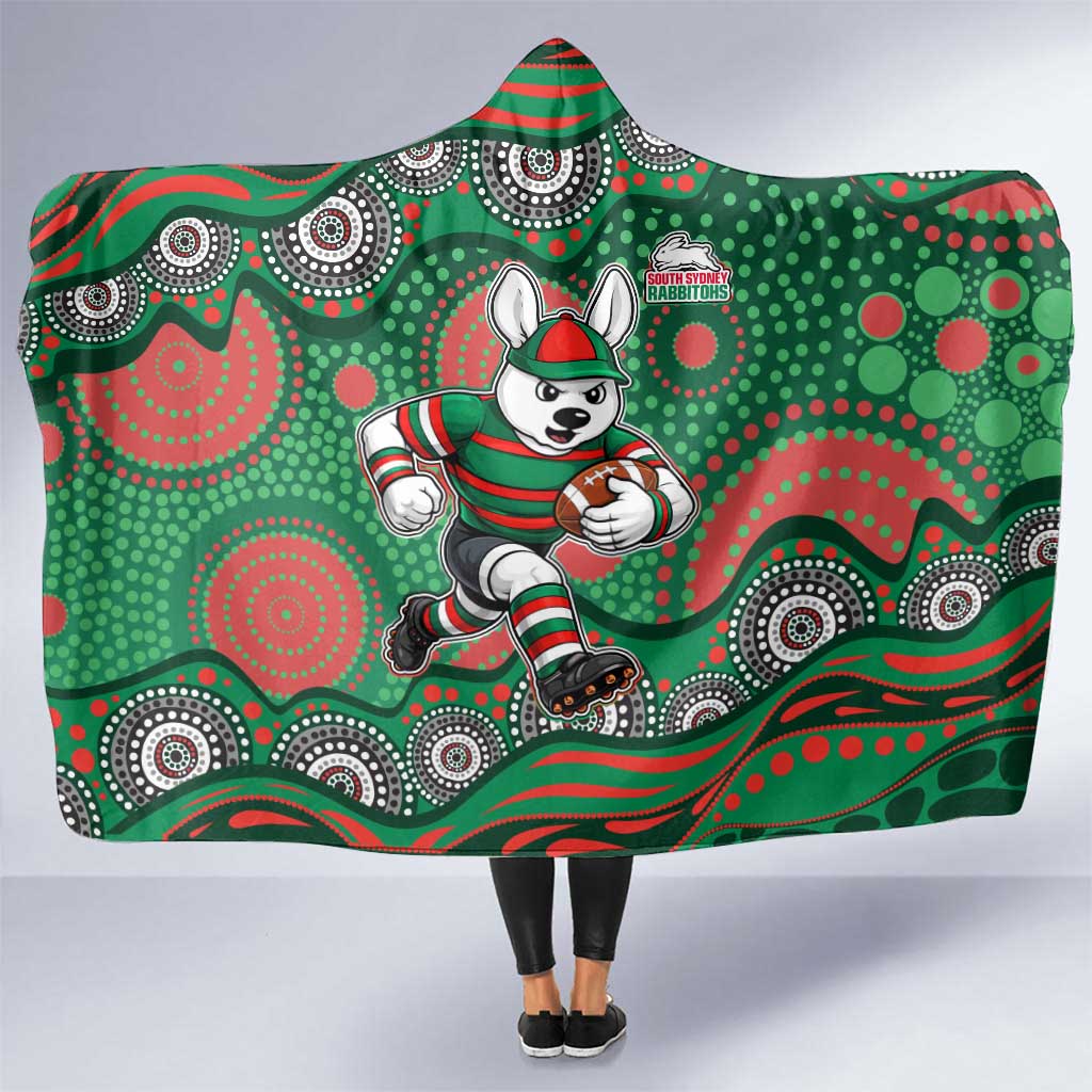 South Sydney Rabbitohs Hooded Blanket Aboriginal Dot Pattern - Rugby Mascot Heritage Pride