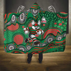 South Sydney Rabbitohs Hooded Blanket Aboriginal Dot Pattern - Rugby Mascot Heritage Pride