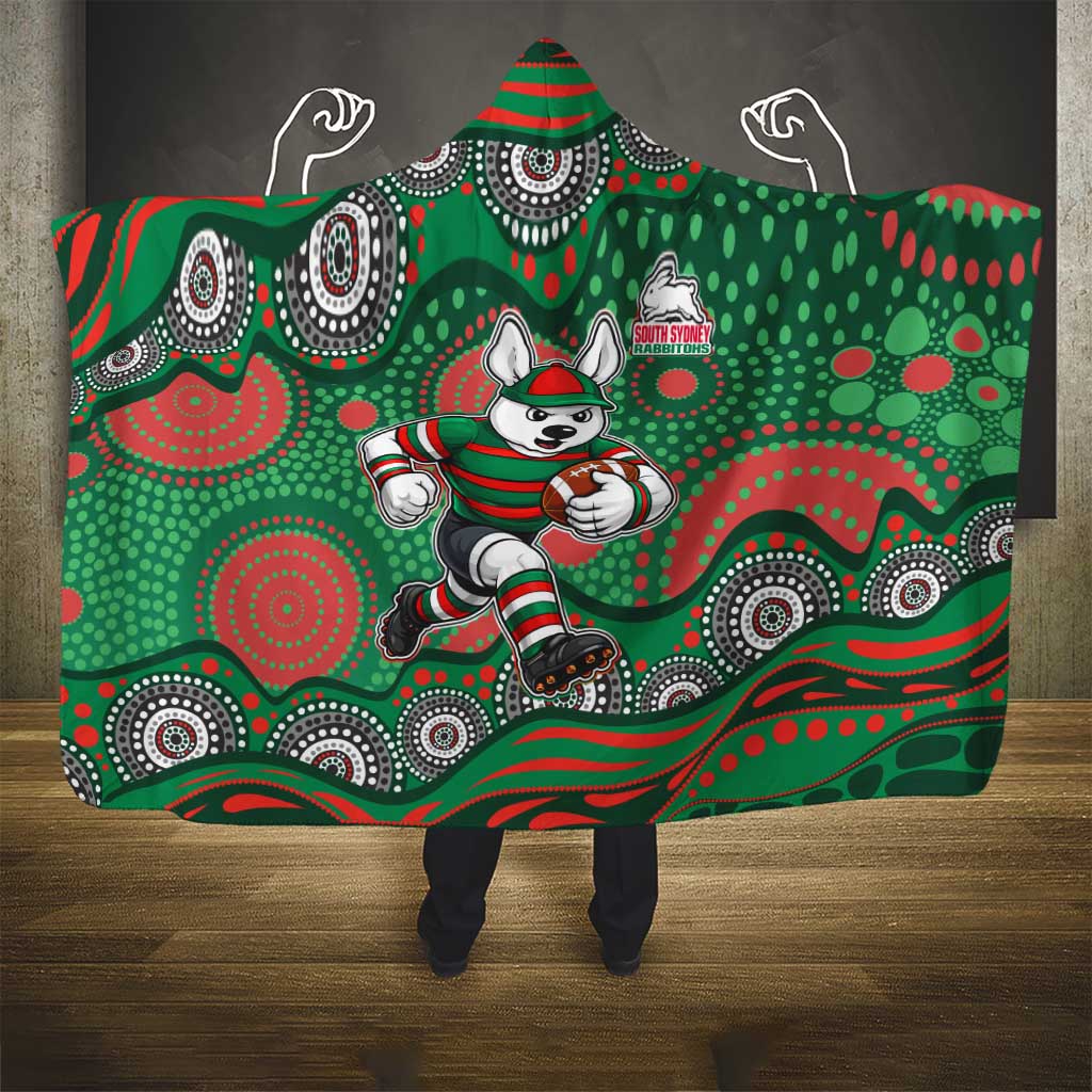 South Sydney Rabbitohs Hooded Blanket Aboriginal Dot Pattern - Rugby Mascot Heritage Pride