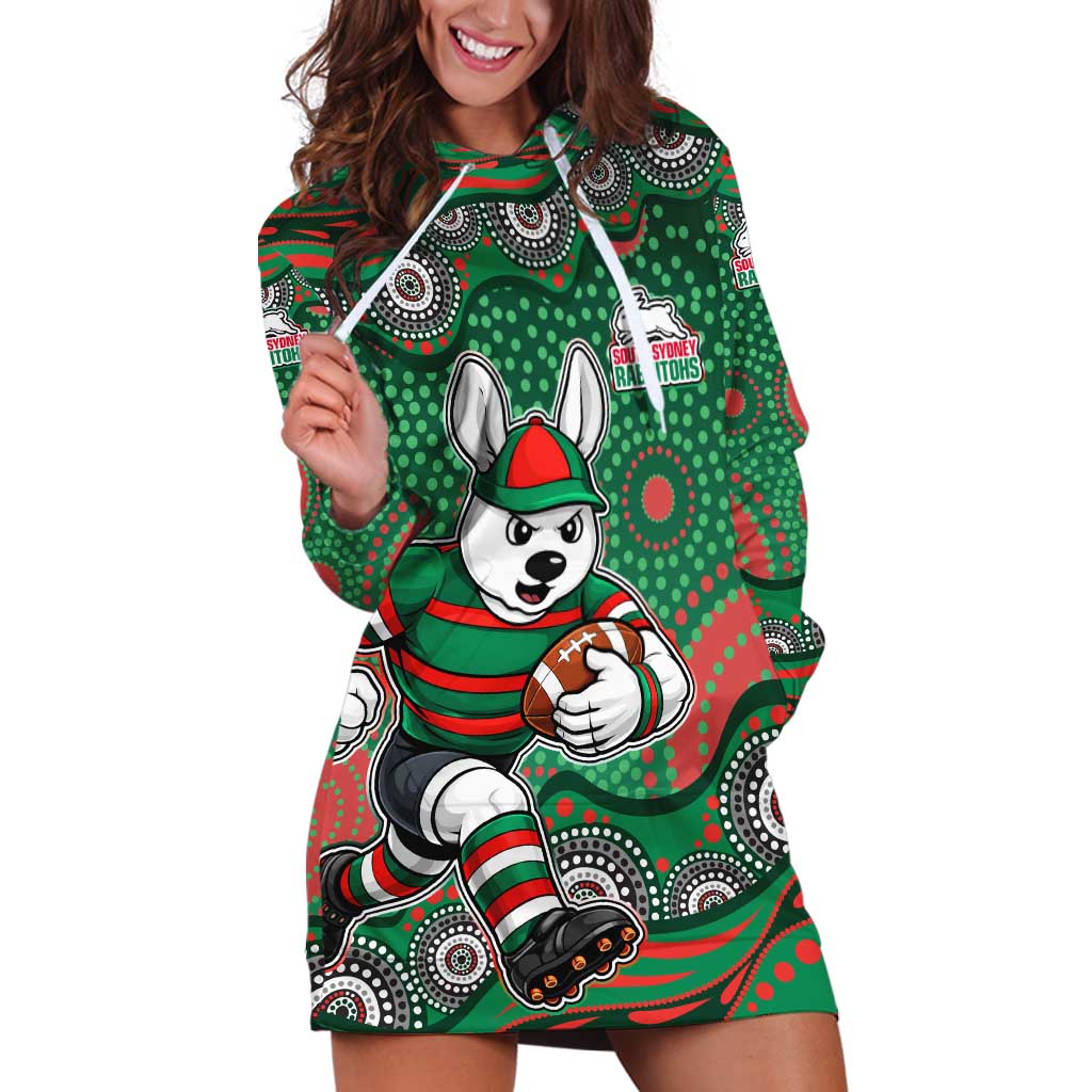 South Sydney Rabbitohs Hoodie Dress Aboriginal Dot Pattern - Rugby Mascot Heritage Pride