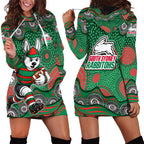 South Sydney Rabbitohs Hoodie Dress Aboriginal Dot Pattern - Rugby Mascot Heritage Pride