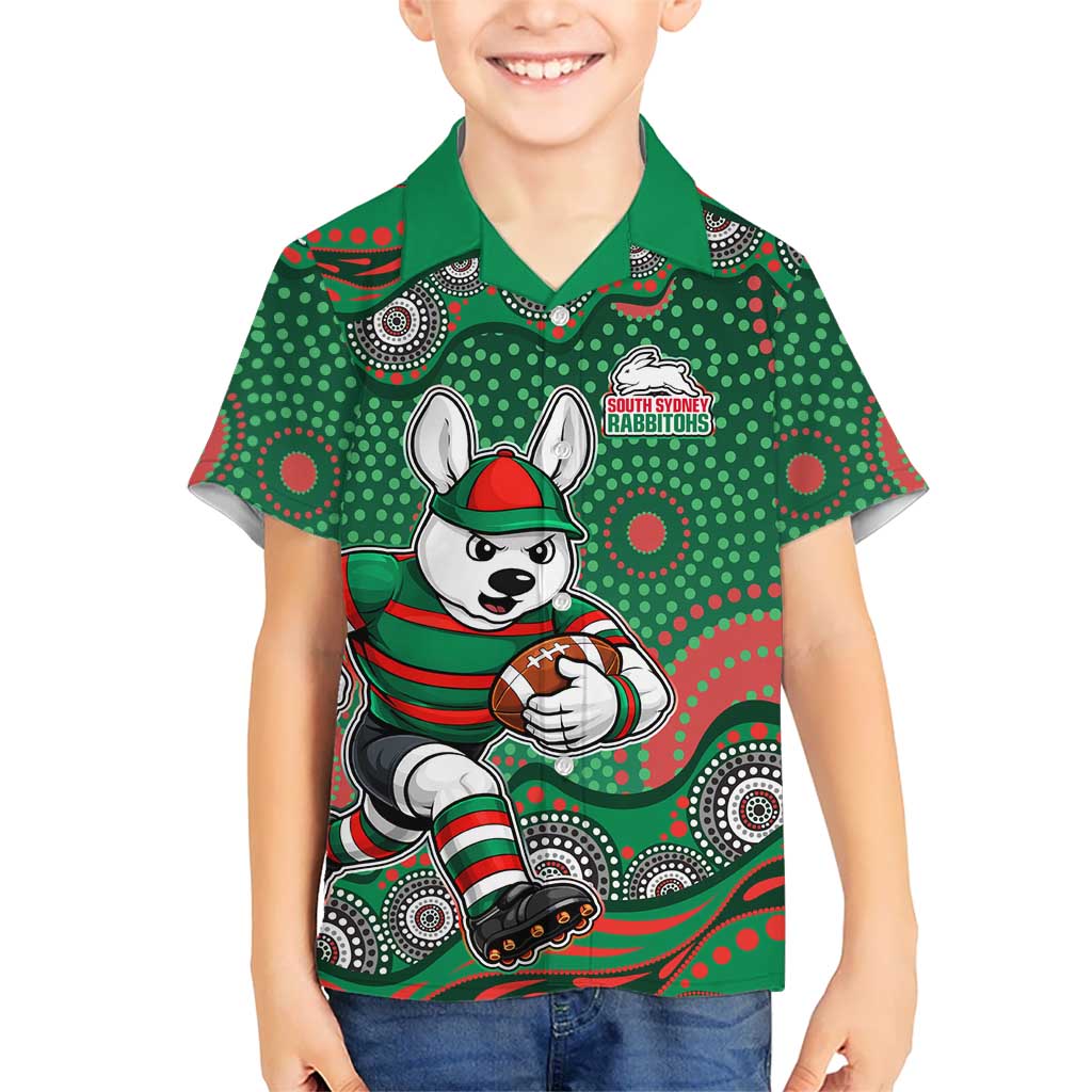 South Sydney Rabbitohs Kid Hawaiian Shirt Aboriginal Dot Pattern - Rugby Mascot Heritage Pride