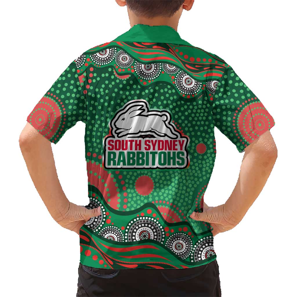 South Sydney Rabbitohs Kid Hawaiian Shirt Aboriginal Dot Pattern - Rugby Mascot Heritage Pride