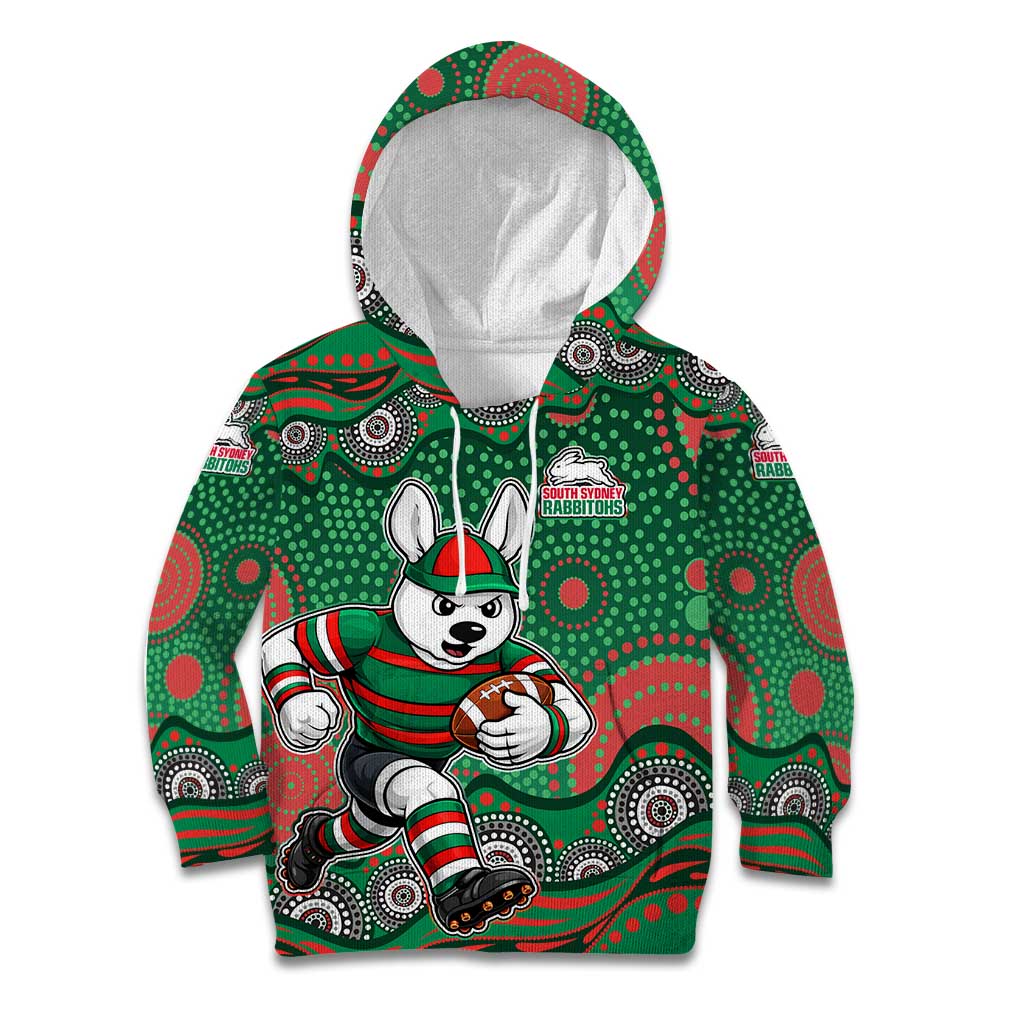 South Sydney Rabbitohs Kid Hoodie Aboriginal Dot Pattern - Rugby Mascot Heritage Pride