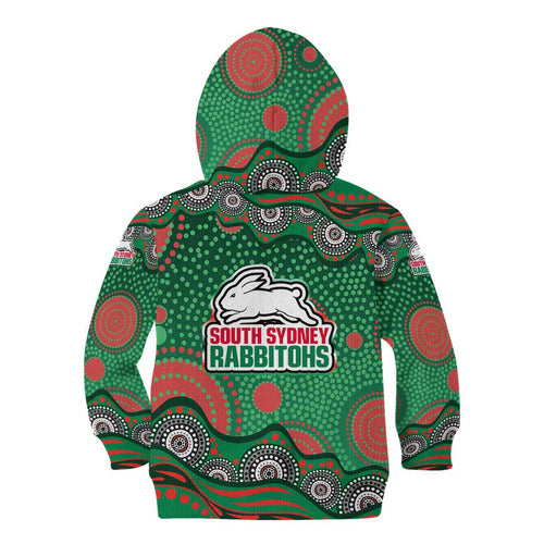 South Sydney Rabbitohs Kid Hoodie Aboriginal Dot Pattern - Rugby Mascot Heritage Pride
