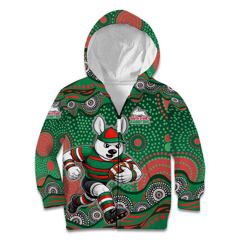South Sydney Rabbitohs Kid Hoodie Aboriginal Dot Pattern - Rugby Mascot Heritage Pride