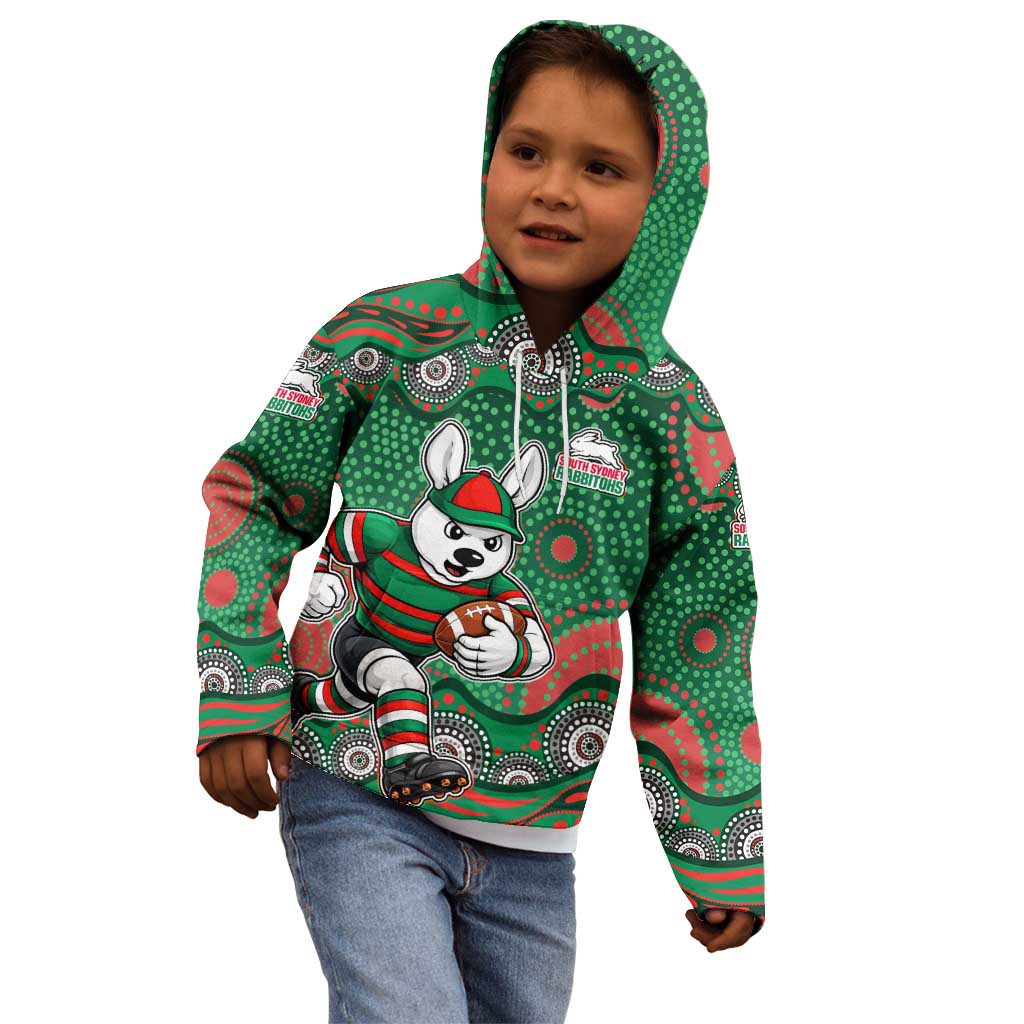 South Sydney Rabbitohs Kid Hoodie Aboriginal Dot Pattern - Rugby Mascot Heritage Pride