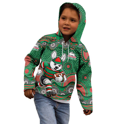 South Sydney Rabbitohs Kid Hoodie Aboriginal Dot Pattern - Rugby Mascot Heritage Pride