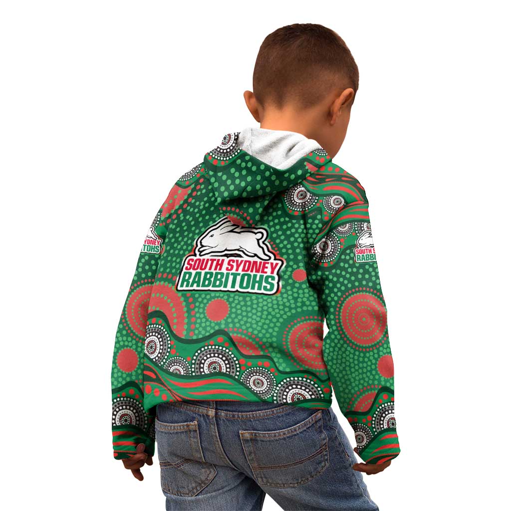 South Sydney Rabbitohs Kid Hoodie Aboriginal Dot Pattern - Rugby Mascot Heritage Pride