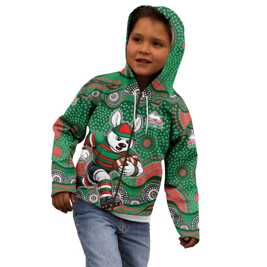 South Sydney Rabbitohs Kid Hoodie Aboriginal Dot Pattern - Rugby Mascot Heritage Pride