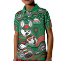 South Sydney Rabbitohs Kid Polo Shirt Aboriginal Dot Pattern - Rugby Mascot Heritage Pride