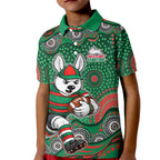 South Sydney Rabbitohs Kid Polo Shirt Aboriginal Dot Pattern - Rugby Mascot Heritage Pride