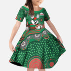 South Sydney Rabbitohs Kid Short Sleeve Dress Aboriginal Dot Pattern - Rugby Mascot Heritage Pride