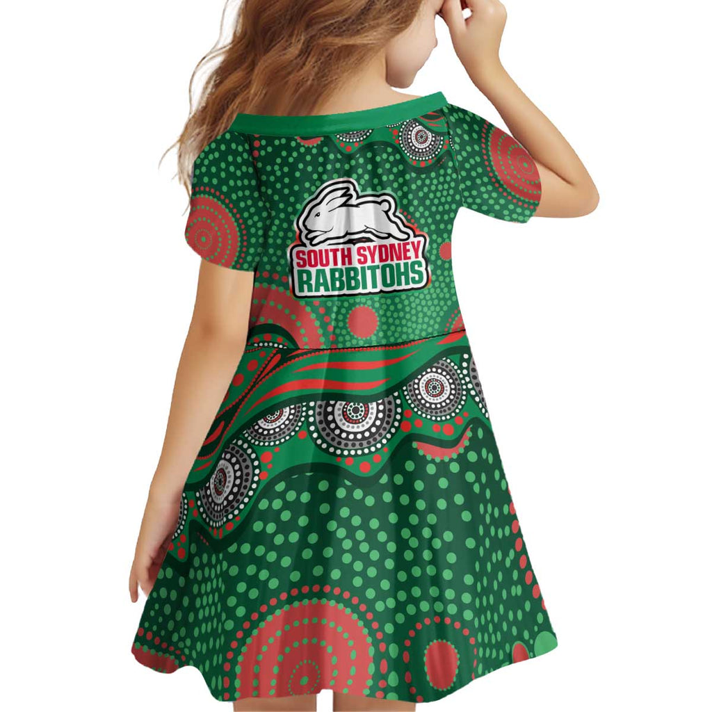 South Sydney Rabbitohs Kid Short Sleeve Dress Aboriginal Dot Pattern - Rugby Mascot Heritage Pride