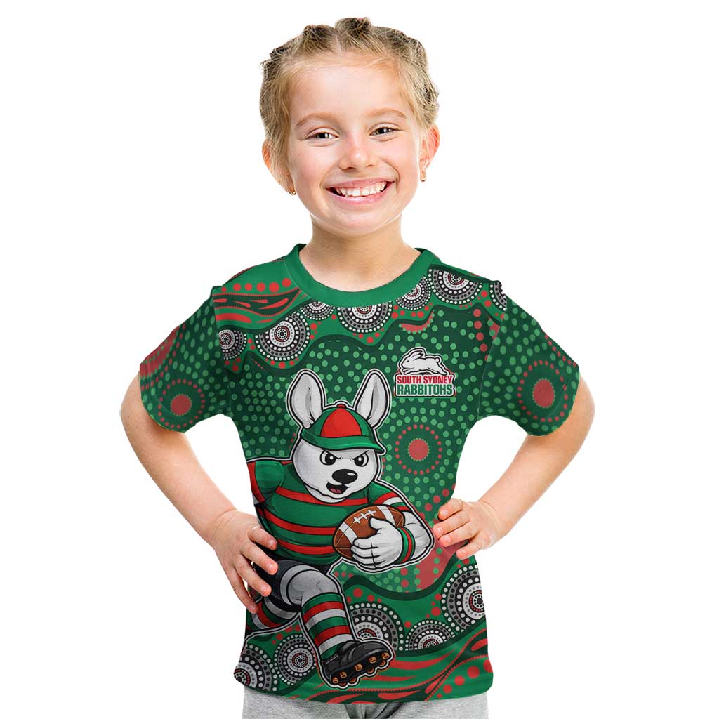 South Sydney Rabbitohs Kid T Shirt Aboriginal Dot Pattern - Rugby Mascot Heritage Pride