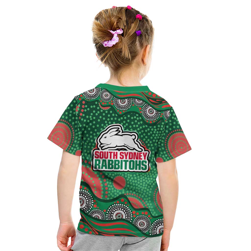 South Sydney Rabbitohs Kid T Shirt Aboriginal Dot Pattern - Rugby Mascot Heritage Pride