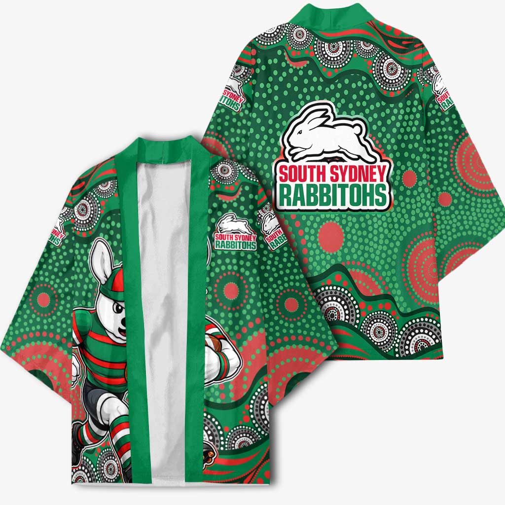 South Sydney Rabbitohs Kimono Aboriginal Dot Pattern - Rugby Mascot Heritage Pride