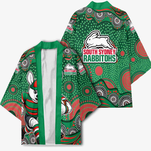 South Sydney Rabbitohs Kimono Aboriginal Dot Pattern - Rugby Mascot Heritage Pride