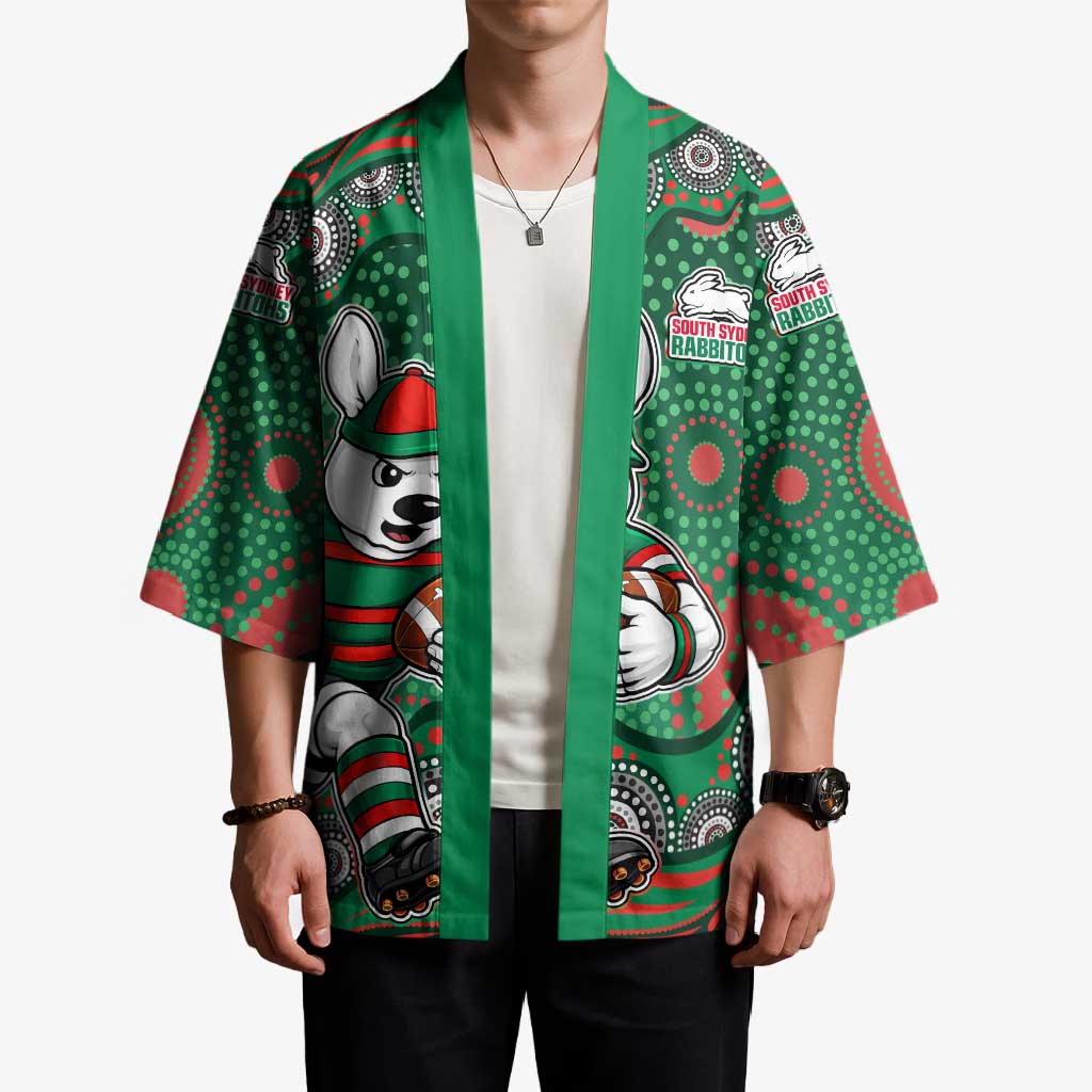 South Sydney Rabbitohs Kimono Aboriginal Dot Pattern - Rugby Mascot Heritage Pride