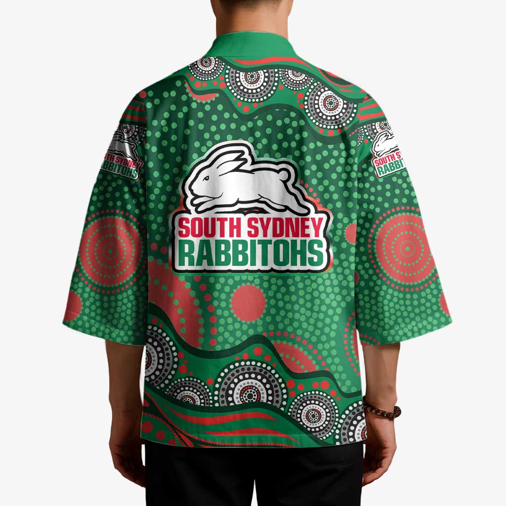 South Sydney Rabbitohs Kimono Aboriginal Dot Pattern - Rugby Mascot Heritage Pride