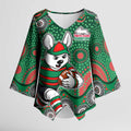South Sydney Rabbitohs Kimono Sleeve Blouse Aboriginal Dot Pattern - Rugby Mascot Heritage Pride