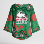 South Sydney Rabbitohs Kimono Sleeve Blouse Aboriginal Dot Pattern - Rugby Mascot Heritage Pride