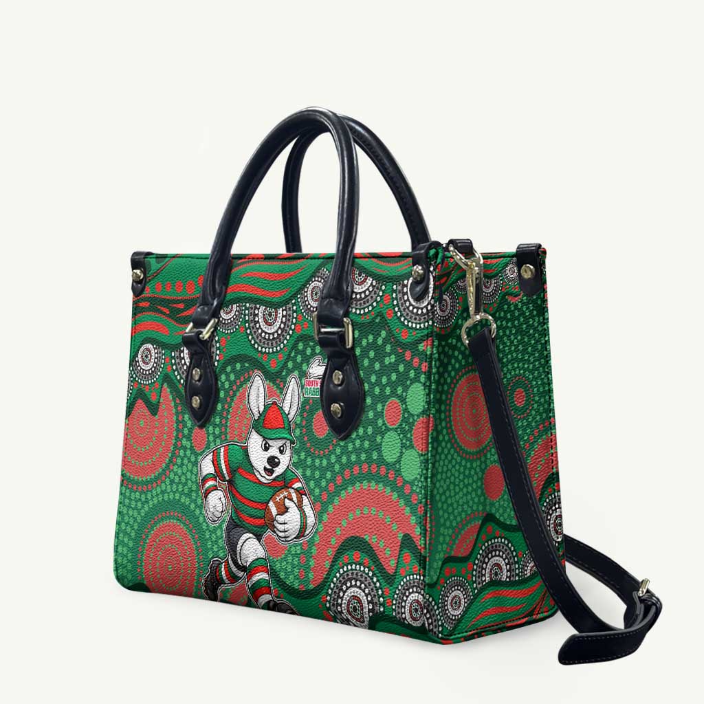 South Sydney Rabbitohs Leather Bag Aboriginal Dot Pattern - Rugby Mascot Heritage Pride