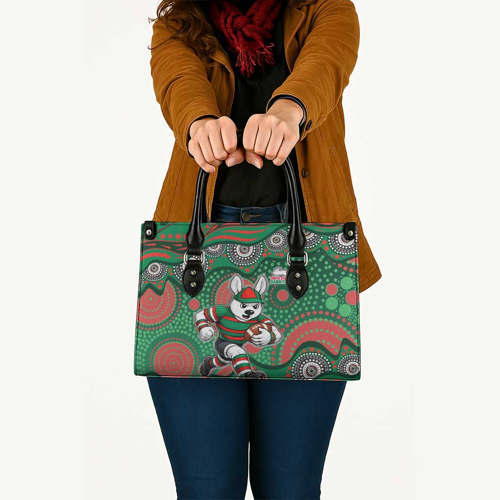 South Sydney Rabbitohs Leather Bag Aboriginal Dot Pattern - Rugby Mascot Heritage Pride