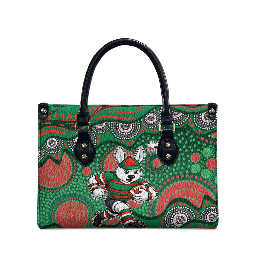South Sydney Rabbitohs Leather Bag Aboriginal Dot Pattern - Rugby Mascot Heritage Pride