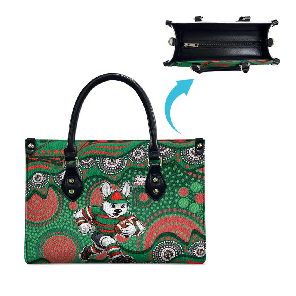 South Sydney Rabbitohs Leather Bag Aboriginal Dot Pattern - Rugby Mascot Heritage Pride