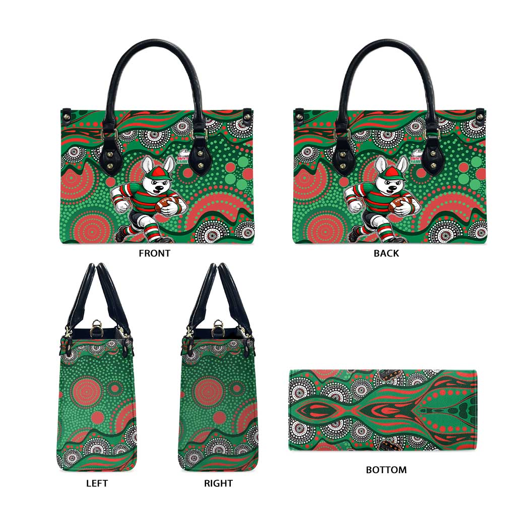 South Sydney Rabbitohs Leather Bag Aboriginal Dot Pattern - Rugby Mascot Heritage Pride