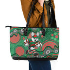 South Sydney Rabbitohs Leather Tote Bag Aboriginal Dot Pattern - Rugby Mascot Heritage Pride