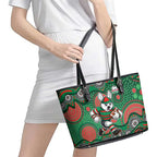 South Sydney Rabbitohs Leather Tote Bag Aboriginal Dot Pattern - Rugby Mascot Heritage Pride